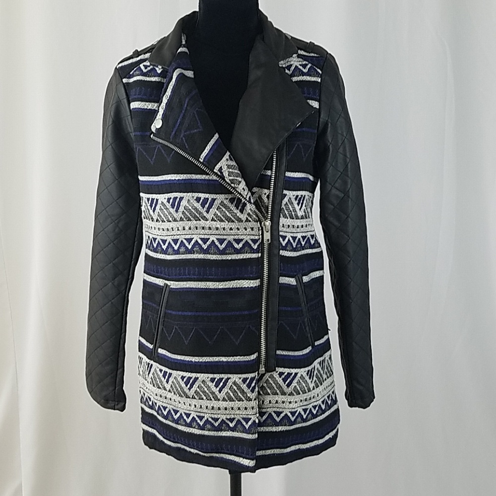 Forever 21 women S faux leather sleeves‎ fabric moto jacket Gorpcore Streetwear
